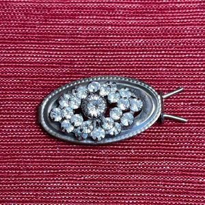 Vintage hair barrette pin clip rhinestones set in silver tone